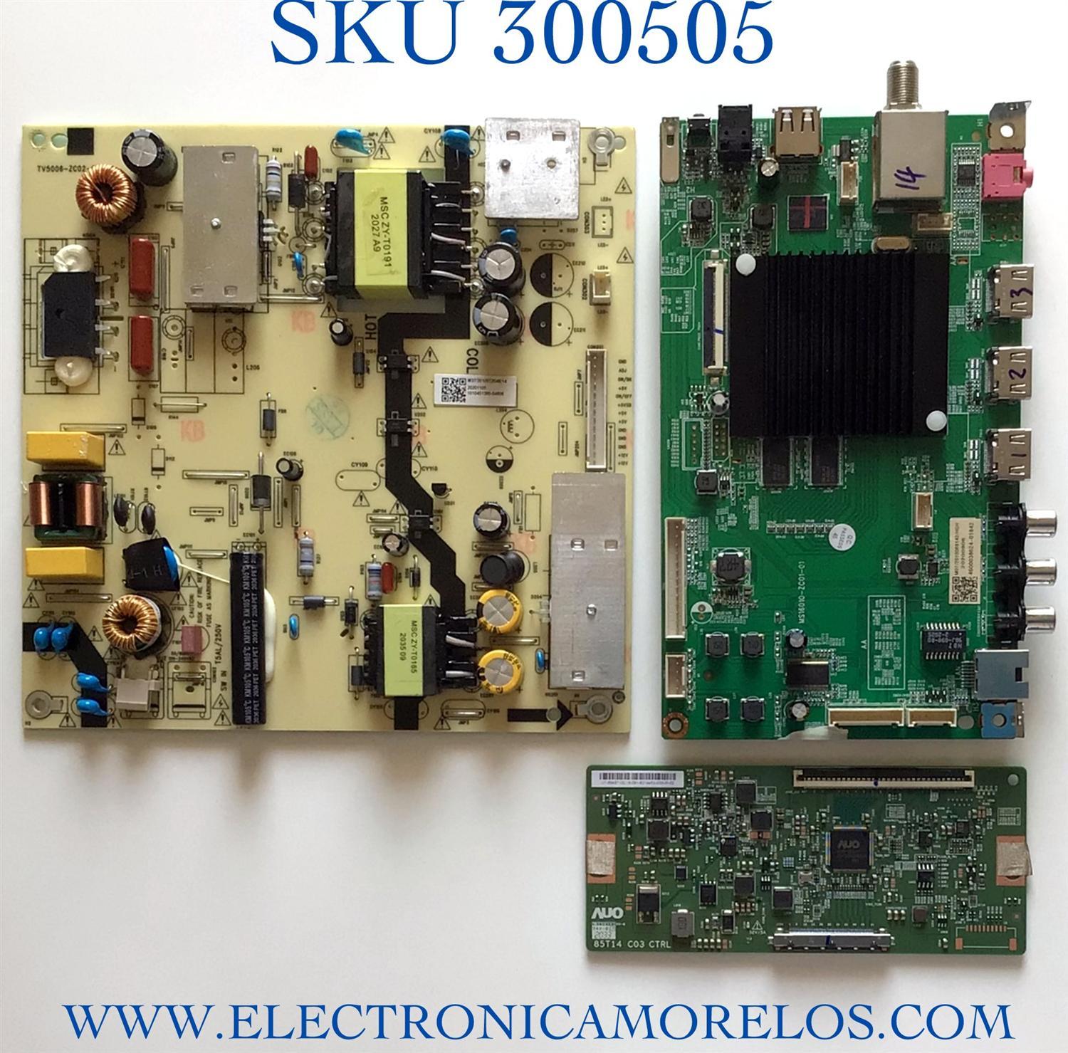 KIT DE TARJETAS PARA TV WESTINGHOUSE 4K SMART TV / MAIN MS16010-ZC01-01 / 2E01413C0 / T-CON 55.43T10.C15 / 5543T10C15 / 85T14 C03 / FUENTE T5006-ZC02-02 / E021M460-B2 / E021M431-H1 / E021M289-T1 / 303C500606J / PANEL  T430QVN03.F / MODELO WR43UX4019